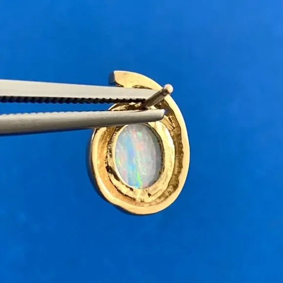 Designer 14K Yellow Gold Oval Opal Diamond Accented Stud Earrings
